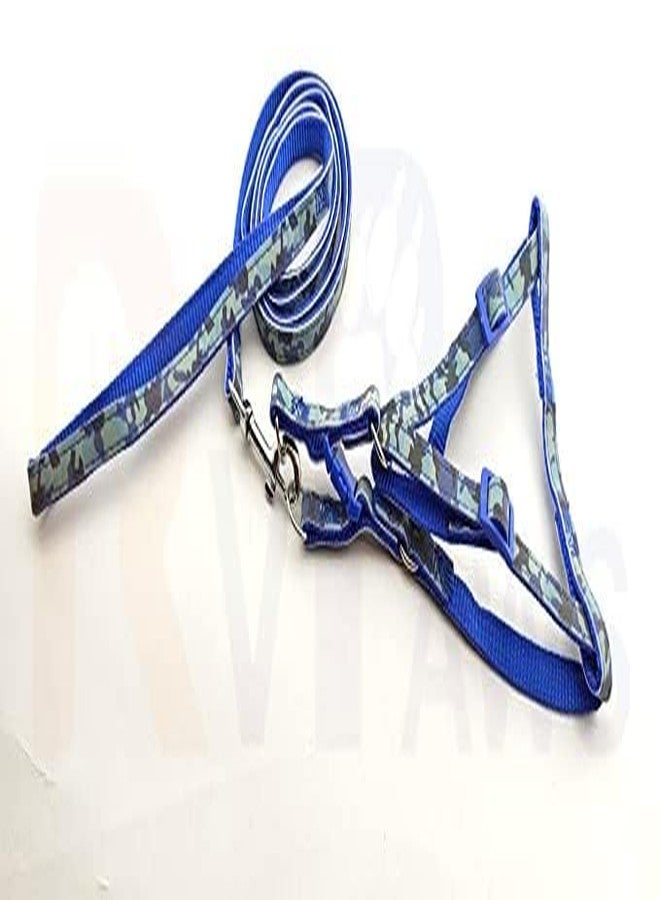 Pups&Pets 10MM Nylon Padded Adjustable Strip Pattern Printed Vest Harness and Long Handle Leash Ideal for Outdoor Walking/Training Dogs & Puppies (Blue) - Image 2